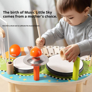 CE CPC Jeu de piano à tambour en bois aux couleurs vives Jouet musical éducatif précoce multifonctionnel pour bébé - Product Image 2