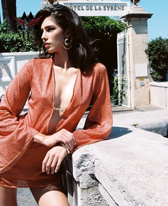 Couleur vive brillant col en v profond à manches longues femmes maillot de bain couverture Ups évider <span class=keywords><strong>robe</strong></span> de plage ample - Product Image 6