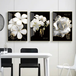 Impresiones HD para Decoración del Hogar, Póster Abstracto Dorado, Arte de Pared con Flores y Hojas, Cuadros Modulares en Lienzo, Pintura de Porcelana de Cristal - Product Image 1