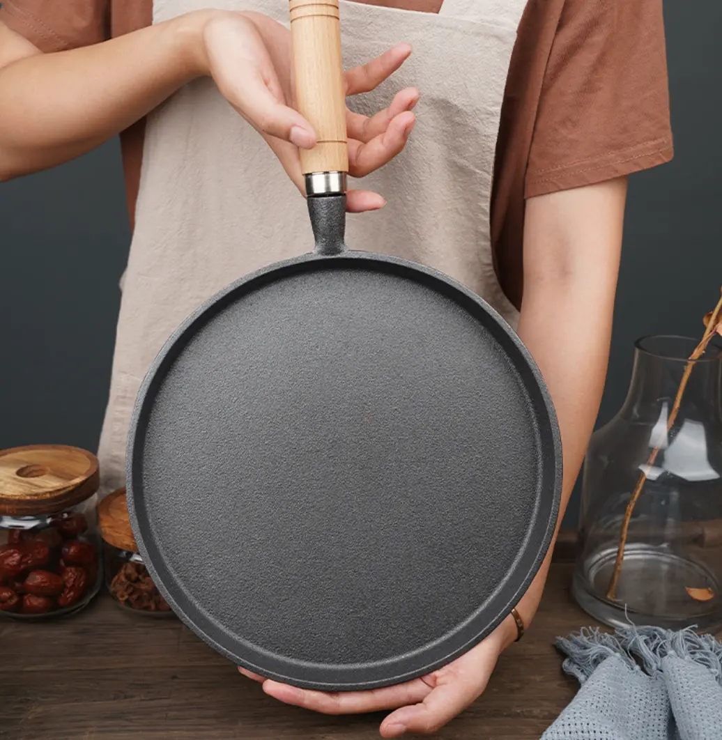 drop shipping Cast Iron Frying Pan Uncoated Non-Stick Pancakes Scratch Pancake Pan Sauce Pizza Baking fry 26cm Cast Iron Pan