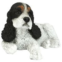 Kawaii – Statue de chiot et chien en résine artisanale, Cocker noir et blanc