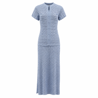 Gaun Maxi Rajut Wanita Custom dengan Hiasan Berlian Imitasi, Kerah Bulat, Lengan Pendek, Jacquard, OEM ODM, Grosir, Label Pribadi, Pesanan Massal