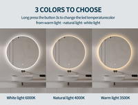 Miroir de salle de bain cosmétique rond personnalisé au design moderne Miroir à led intelligent anti-brouillard avec lumières à led 50cm 60cm 70cm 80cm
