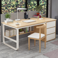 Bureaux d'ordinateur simples de 100/120/140/160 cm, grand bureau d'étude avec tiroir et étagère, bureaux de bureau en bois, table d'ordinateur