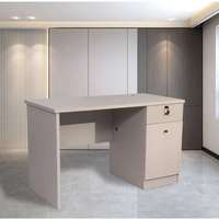 Escritorio de Oficina Color Beige Claro con Gabinete de Almacenamiento, Mesa de Computadora Moderna y Sencilla con Cajón con Cerradura para Oficina en Casa