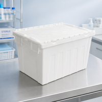 Conteneur en plastique blanc avec couvercle attaché, 600*400*320mm, empilable, logistique d'entrepôt, manutention