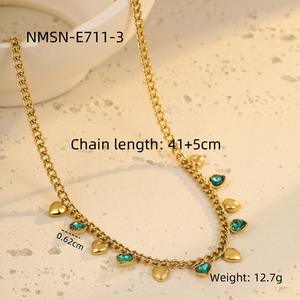 奢华18k金不锈钢项链绿色粉色锆石心形复古声明派对吊坠链扣 - Product Image 2