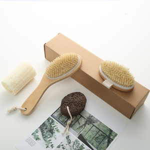 Ensemble de spa moderne 4 pièces de l'usine, idées cadeaux, brosse de bain en bois de sauna, loofah, pierre de feu, brosse à <span class=keywords><strong>main</strong></span> en bambou, produits de douche pour le corps - Product Image 3