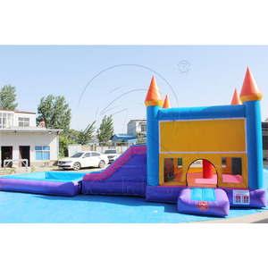 Toboggan <span class=keywords><strong>aquatique</strong></span> gonflable triple piste style château bleu et violet avec piscine, combo <span class=keywords><strong>aquatique</strong></span> commercial à thème princesse pour l'été - Product Image 4