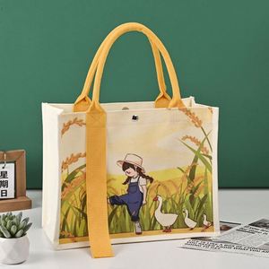 Huahao Customised Print Pocket and <b>Canvas</b> Shopping Bag White Jute <b>Tote</b> Bag With Streamer Logo Reusable for Travel or Gift - Product Image 2