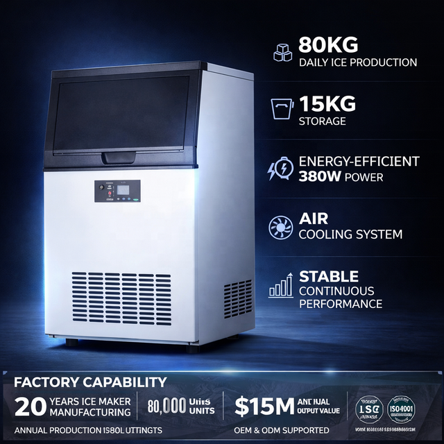80kg Commercial Cube Ice Maker Machine Square 110V-220V 380W Air-cooled Electric for Household and Hotel Use