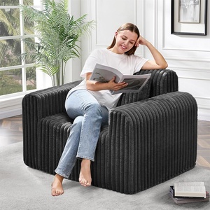 Black Jumbo Corduroy Plush Single Sofa <strong>Bed</strong> Modern Wide <strong>Arm</strong> Oversized Lounge <strong>Chair</strong> with Lumbar Pillow for Living Room - Product Image 4