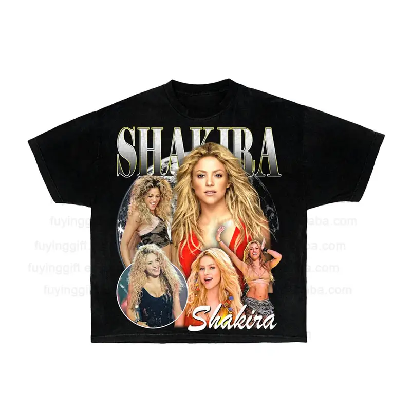 Camiseta unissex de algodão com estampa retrô personalizada de grandes dimensões para fãs de Shakira Tour 2024 