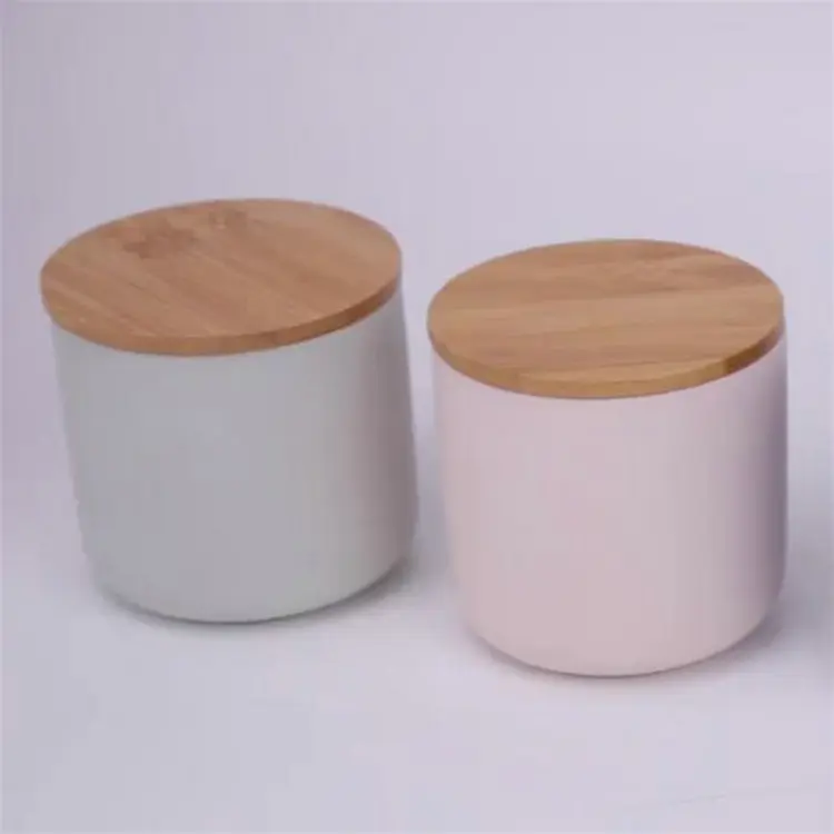 Forma cilindro de arcilla de color mate productos para el hogar utensilios de servir comida de madera tapa frasco conjuntos para la cocina