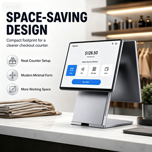 เครื่อง POS ระบบแอนดรอยด์แบบ All-in-One หน้าจอคู่ขนาด 15.6 นิ้ว ฐานโลหะบางเฉียบ สำหรับร้านอาหาร โรงอาหาร ซูเปอร์มาร์เก็ต - Product Image 1