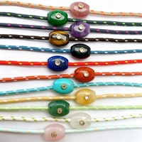 Collier pendentif en pierre naturelle à grand trou, perles baril tressées, avec zircon incrusté, style DIY, pour femme