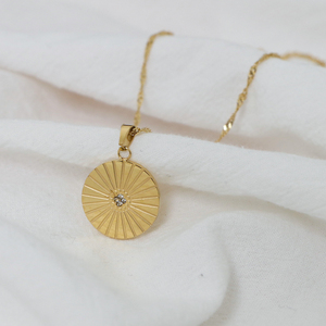 Collar de cadena de cuerda torcida chapado en oro de 18k para mujer, colgante de moneda de circonia solar de acero inoxidable, joyería - Product Image 6