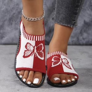 Sandales plates à plateforme antidérapantes pour l'extérieur, grande maille tricotée brodée, style bouche de poisson, nouvelles chaussures pour femmes - Product Image 1