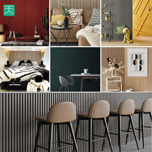 TianGeラグジュアリーフレキシブル3Dパインスラットグリル装飾ボードインテリアエンジニアリング無垢材ベニヤテクスチャタイプ溝付き壁パネル - Product Image 4