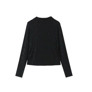 Runqi Top Brillante de Cuello Alto Negro con Purpurina Tallas Grandes Ajuste Holgado Capa Interior Moda Femenina Capa Base - Product Image 1