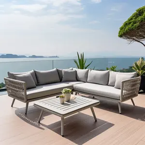 Sofa set pesta buah, perabotan taman sandaran tangan aluminium Aloi jati untuk perabotan taman luar ruangan