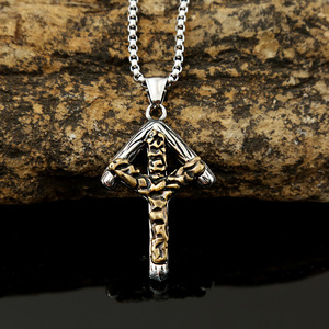 yunnique Nordic Viking Rune <b>Cross</b> Pendant Stainless Steel Necklace Men's Retro Fashion Jewelry - Product Image 2