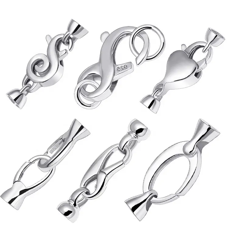 925 Sterling Silber Schmuck Schloss Verschluss Schnalle Halskette Armband Karabiner verschluss Herz Knebel Perlen Verschlüsse für die Schmuck herstellung