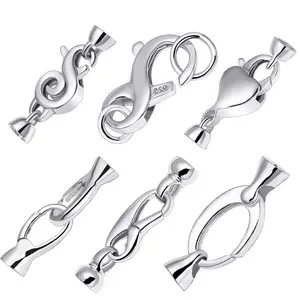 925 Sterling Silber Schmuck Schloss Verschluss Schnalle Halskette Armband Karabiner verschluss Herz Knebel Perlen Verschlüsse für die Schmuck herstellung