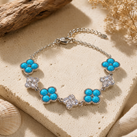 Bracelet en cuivre doré avec trèfle et cristal turquoise, style bohème artistique, pour femme, bijoux de mode bohème