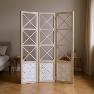 Separador de Ambientes Plegable de 3 Paneles Parisloft, 55.5 x 72.8, Madera Tallada, Biombo de Privacidad Independiente para Dormitorio, Oficina en Casa, Estilo Shabby Chic - Product Image 2