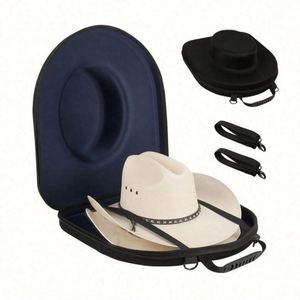 กล่องใส่หมวกสำหรับเดินทาง พร้อมช่องใส่แท็บเล็ต กล่องใส่หมวกแบบพกพา พร้อมสายสะพายไหล่ สายรัดกระเป๋าเดินทาง - Product Image 6