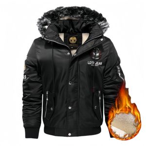 Blouson d'hiver OEM pour homme en coton épais à capuche, style pilote, jeune, streetwear, baseball, en tissu softshell doux avec motif brodé - Product Image 1