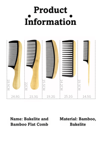 Peigne à cheveux carré en bois à dents larges coupe courte barbier en bambou éliminant les pellicules et empêchant l'électricité statique - Product Image 3