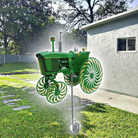 Tourniquet éolien cinétique en fer vert pour tracteur, revêtement poudré, rotation 3D, décoration de jardin, pelouse, patio, ferme