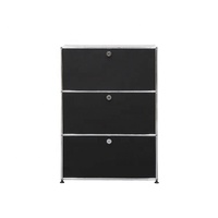 Gabinete de Almacenamiento Modular Negro de 3 Niveles, Diseño Combinado, Estructura de Acero Inoxidable, para Casa, Villa u Hotel