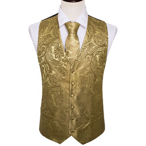 Fête <span class=keywords><strong>de</strong></span> mariage or Paisley solide Floral <span class=keywords><strong>gilet</strong></span> gilets poche carré cravate <span class=keywords><strong>costume</strong></span> ensemble hommes <span class=keywords><strong>gilet</strong></span> - Product Image 4