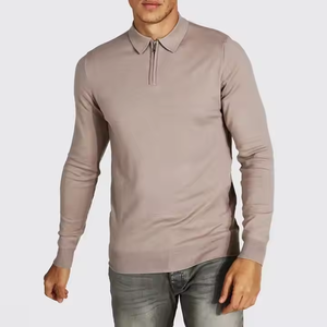 Haute qualité coton personnalisé quart fermeture éclair à manches longues Slim Fit hommes <span class=keywords><strong>Polo</strong></span> T-shirt hommes décontracté plaine fermeture éclair tricot <span class=keywords><strong>Polo</strong></span> - Product Image 1