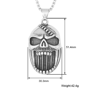 Hip Hop Gothic Biker Skeleton Jewelry ciondolo con teschio urlante a bocca grande in acciaio inossidabile Colgante - Product Image 2