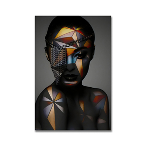 Venta al por mayor de mujer negra africana maquillaje geométrico lienzo carteles impresiones figura retrato <span class=keywords><strong>cuadros</strong></span> artísticos de pared para sala de estar - Product Image 1