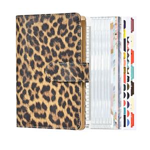 Vente en gros nouveau produit <span class=keywords><strong>A6</strong></span> anneau en cuir pu Léopard budget classeur anneau épargne journaux carte espèces classeur cahier en vrac - Product Image 1