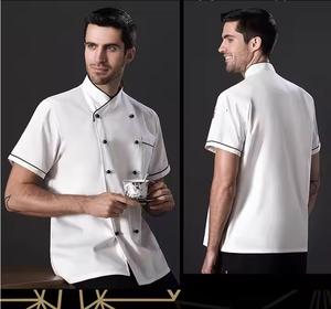 ชุดเครื่องแบบเชฟสำหรับร้านอาหารแขนสั้นเสื้อโค้ทสำหรับเชฟในครัวโรงแรมสีขาวออกแบบใหม่ - Product Image 6