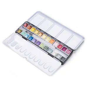 Kit de peinture aquarelle d'artiste, 24 couleurs, facile à transporter, boîte en fer-blanc avec brosse, gâteau solide de poche