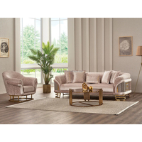 Ensemble de canapés de salon modernes de luxe à coins carrés, revêtement en tissu doux, design durable et confortable, cadre élégant en or, acier inoxydable