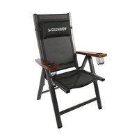 Fauteuil à bascule d'extérieur pliable de luxe avec accoudoirs en bois et porte-gobelet, chaise à bascule de patio en maille respirante