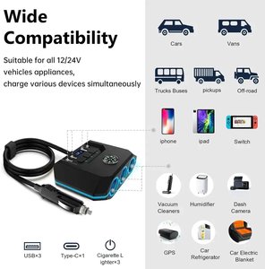 Chargeur de voiture universel 3 ports, allume-cigare, séparateur USB Type C, affichage de la tension 12V 24V, adaptateur de charge rapide - Product Image 3