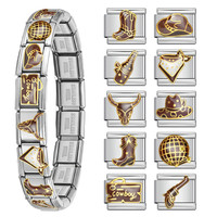 Groothandel Y2K roze western cowgirl Italiaanse charme armband koeienkop champagnefles geruite design 9mm schakels dames armband bedels