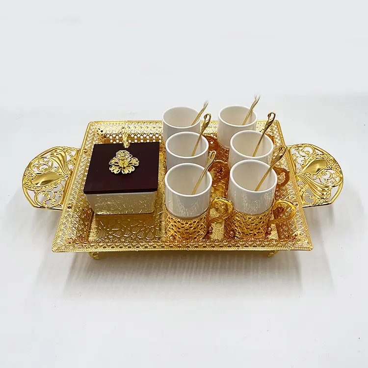 अरबिक टर्की धातु चांदी का सोना प्लेटेड सिरेमिक कॉफी चाय कप टेटापोट के लिए सेट