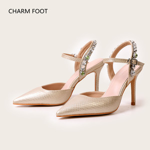 Sandalias de mujer 2023 nuevo verano moda europea y americana puntiagudas tacón fino una línea diamante brillante diamante serpiente alta <span class=keywords><strong>Hee</strong></span> - Product Image 1