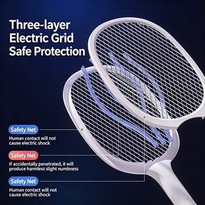 <span class=keywords><strong>Raquette</strong></span> anti-moustiques électrique portable 2-en-1 rechargeable par USB, haute tension 3200V, avec piège à lumière UV, portée 50-100m, tue-moustiques électrique - Product Image 5