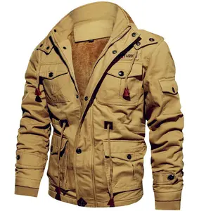 Wholesale Men's Thick Jackets With Hood Winter Coat Men Fleece Lining Cotton Work Cargo Pockets Hunting Coats News Fleece Jacket
